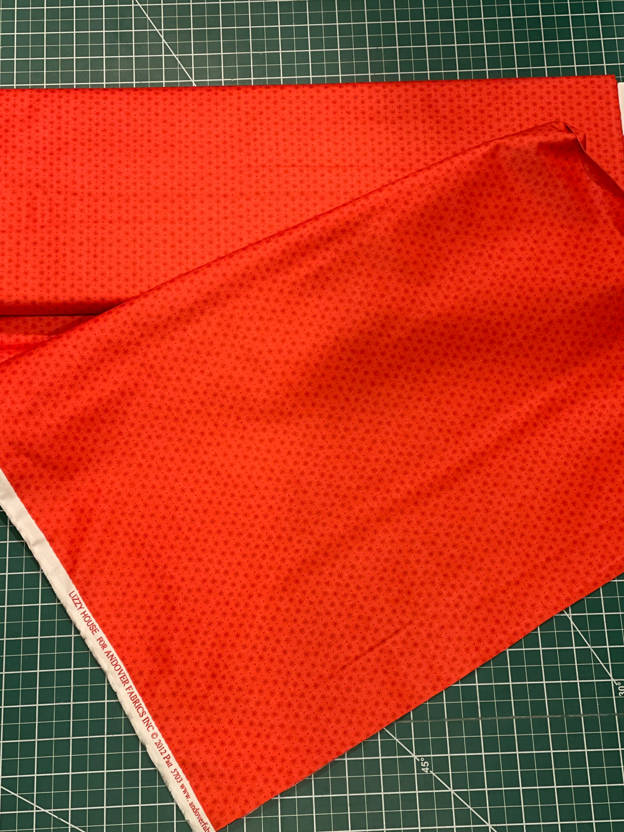 Lizzy house asterisk fabric OOP HTF orange red half yard
