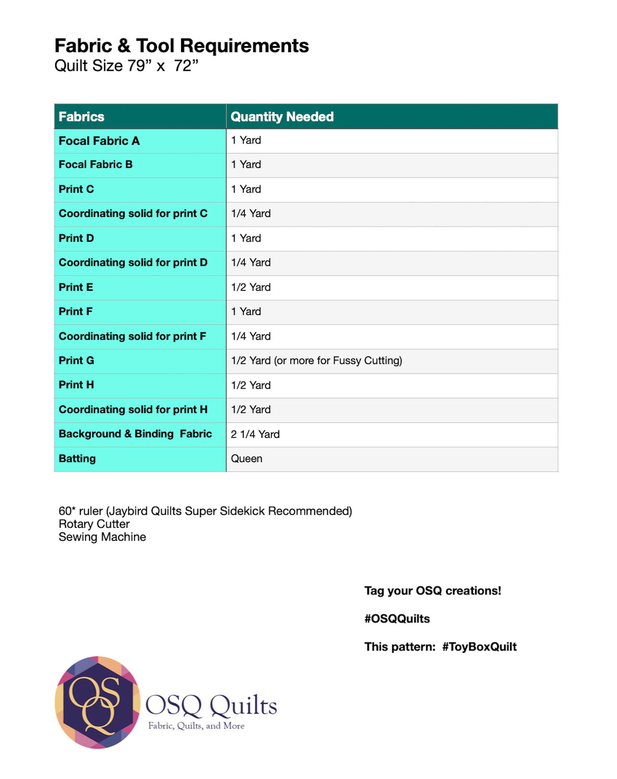 OSQ Toybox Quilt Pattern - Digital